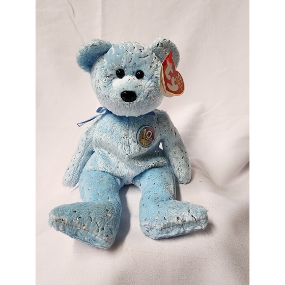TY Beanie Baby Decade  Light Blue 10 Year Anniversary Bear  Birthday Jan 22 2003 - Picture 1 of 5